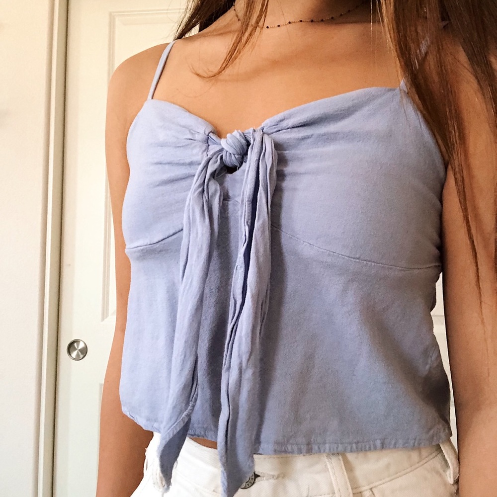 Brandy Melville: light blue tie front tank top